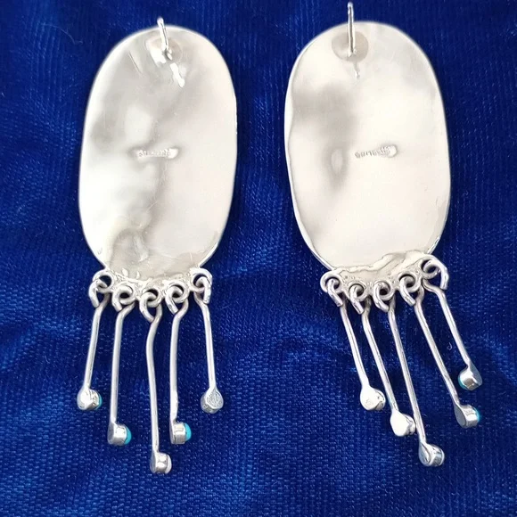 Vintage Native American Multi Stone On Sterling Silver Dangle Earrings Post - Picture 10 of 16